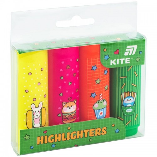 Маркер Highlighter, Kite, набір 4-х, неон (Kite)