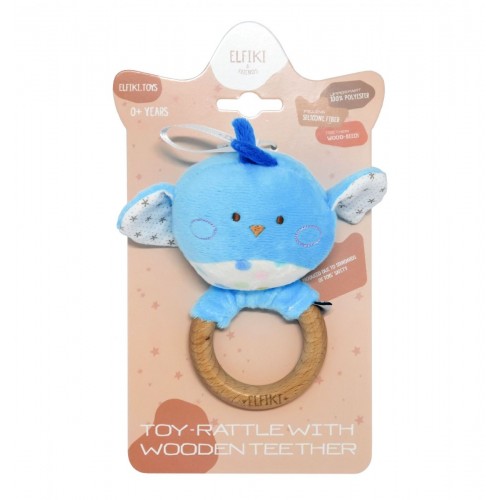 Іграшка - брязкальце з дерев'яним гризунцем пташка Піпо (ELFIKI)