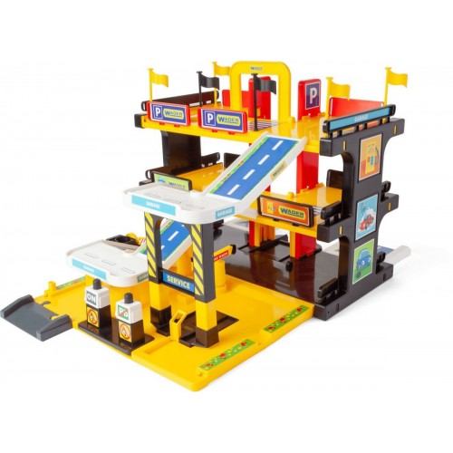 Гараж Сервіс (реалістичний гараж обладнаний ліфтом, що перевозить машинку на потрібний поверх, рампою, авто мийкою, автозаправкою, станцією техобслуговування і багатьма декораціями і наклейками) (Wader)