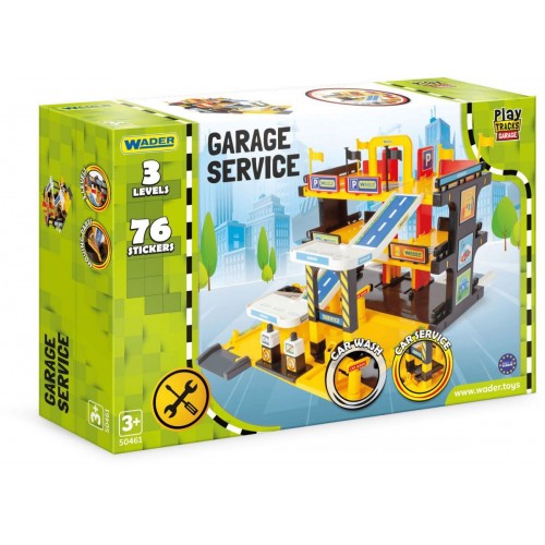 Гараж Сервіс (реалістичний гараж обладнаний ліфтом, що перевозить машинку на потрібний поверх, рампою, авто мийкою, автозаправкою, станцією техобслуговування і багатьма декораціями і наклейками) (Wader)