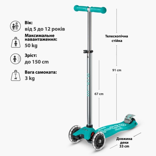 Самокат Micro серії Maxi Deluxe Glow LED – Желейний зелений (Micro)