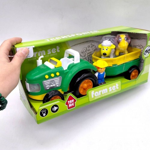 Трактор, подсветка, звуки, 3 фигурки, в коробке (JING TENG TOY)