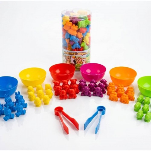 Кмітливі звірята, 56 деталей, мисочки та пінцети в тубі (Enotik)