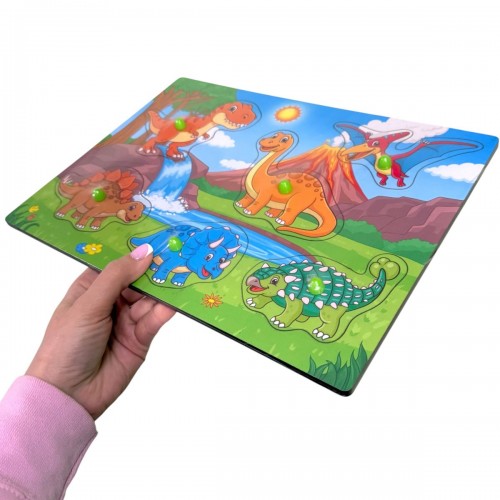 Пазл-вкладиш "Динозаври" (деревʼяний, 6 елементів) (Enotik)