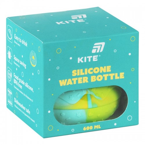 Силіконова пляшка для води, 600 мл, бірюзова (Kite)