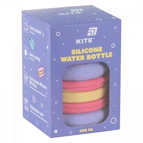 Силіконова пляшка для води, 600 мл, фіолетова (Kite)
