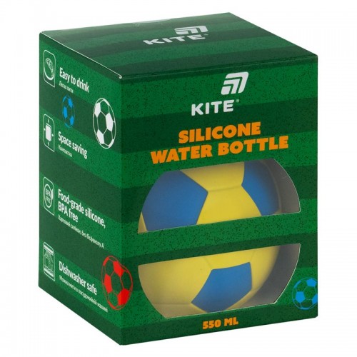 Силіконова пляшка для води, 550 мл, синьо-жовта (Kite)