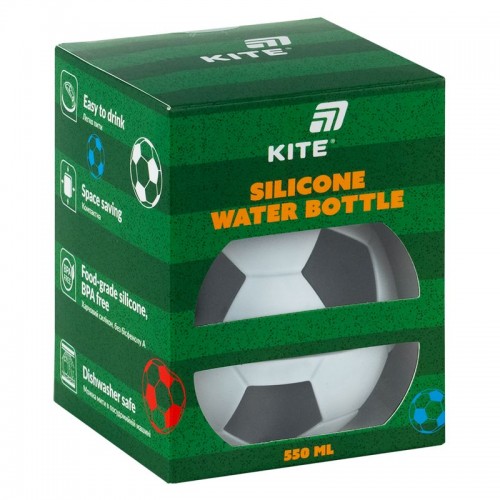 Силіконова пляшка для води, 550 мл, чорно-біла (Kite)