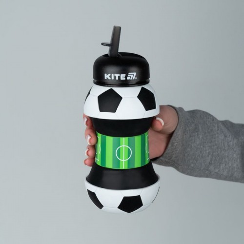 Силіконова пляшка для води, 550 мл, чорно-біла (Kite)