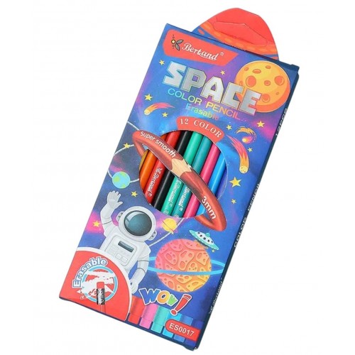 Цветные карандаши, из белой древесины, "SPACE" 12 шт. в упаковке, МИКС ВИДОВ (Bertand)